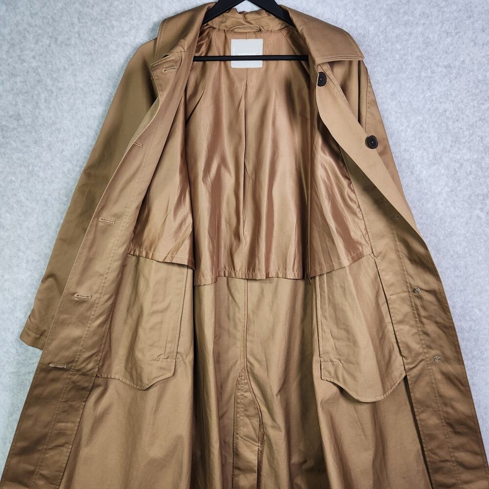 Everlane Long Mac Trench Coat Womens L Cotton Brown Minimalist Capsule Oversized - Picture 8 of 16